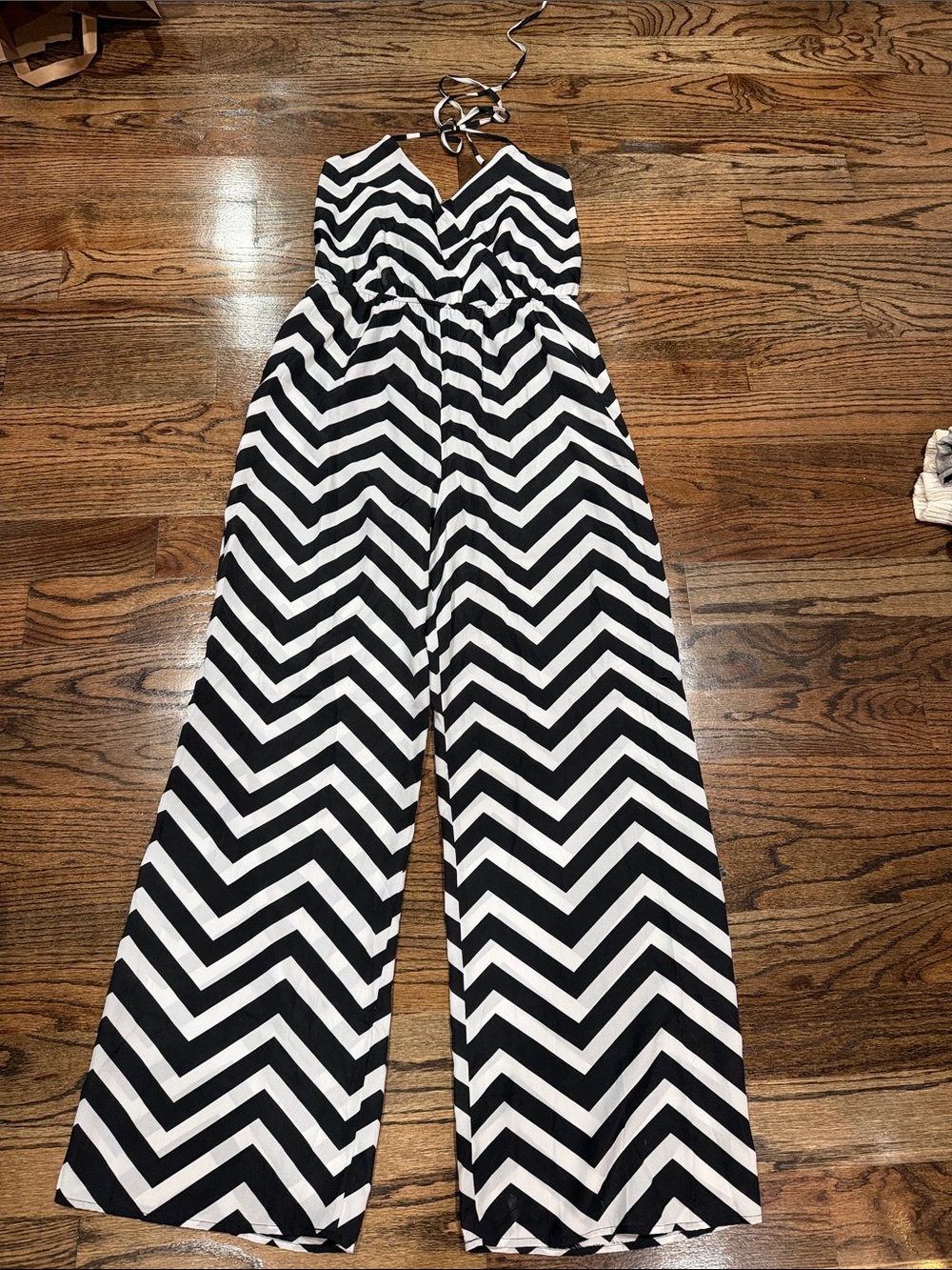 Fire Los Angeles Black and White Chevron Halter Jumpsuit